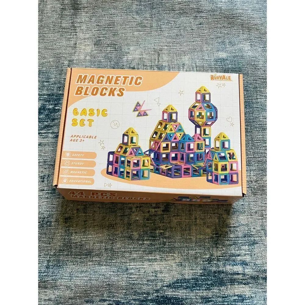Magnetic Yellow Pink Blue Blocks Tiles Numbers Math Basic Set